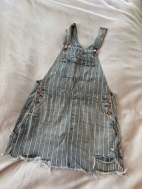 American Eagle Outfitters Blue and White Striped Denim Overall Dress